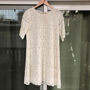 White Lace Dress, Scalloped Hem & Sleeves